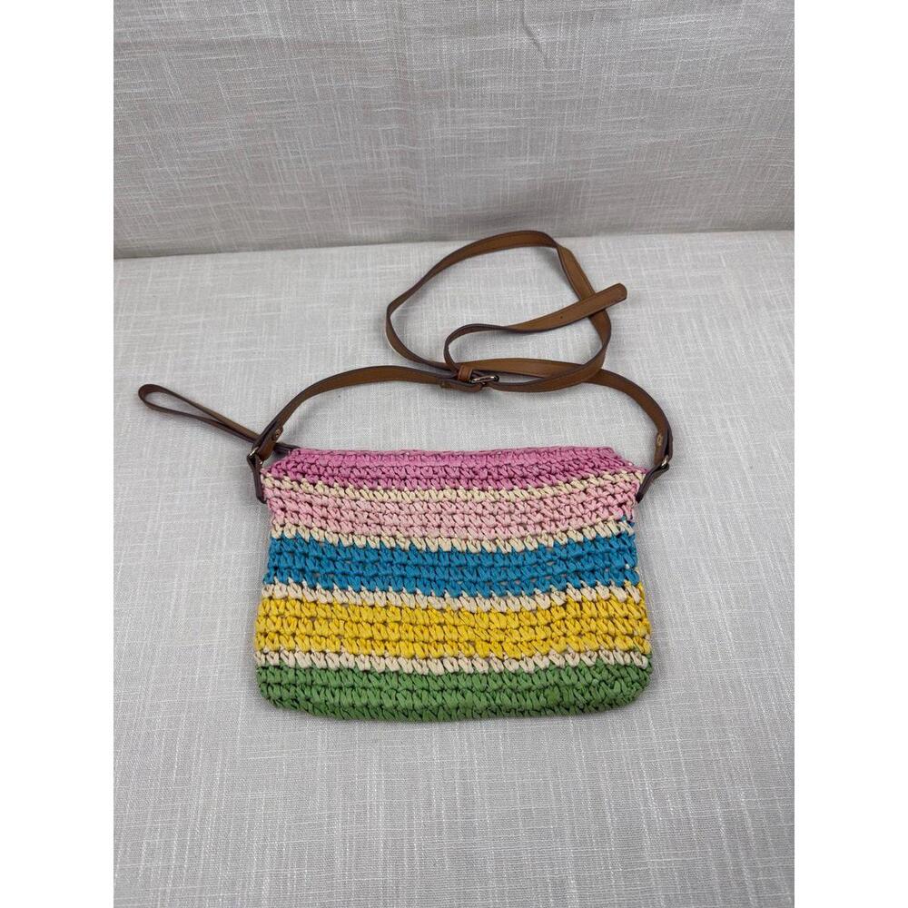 INC Multicolor Crochet Crossbody Bag with Leather Strap‎
